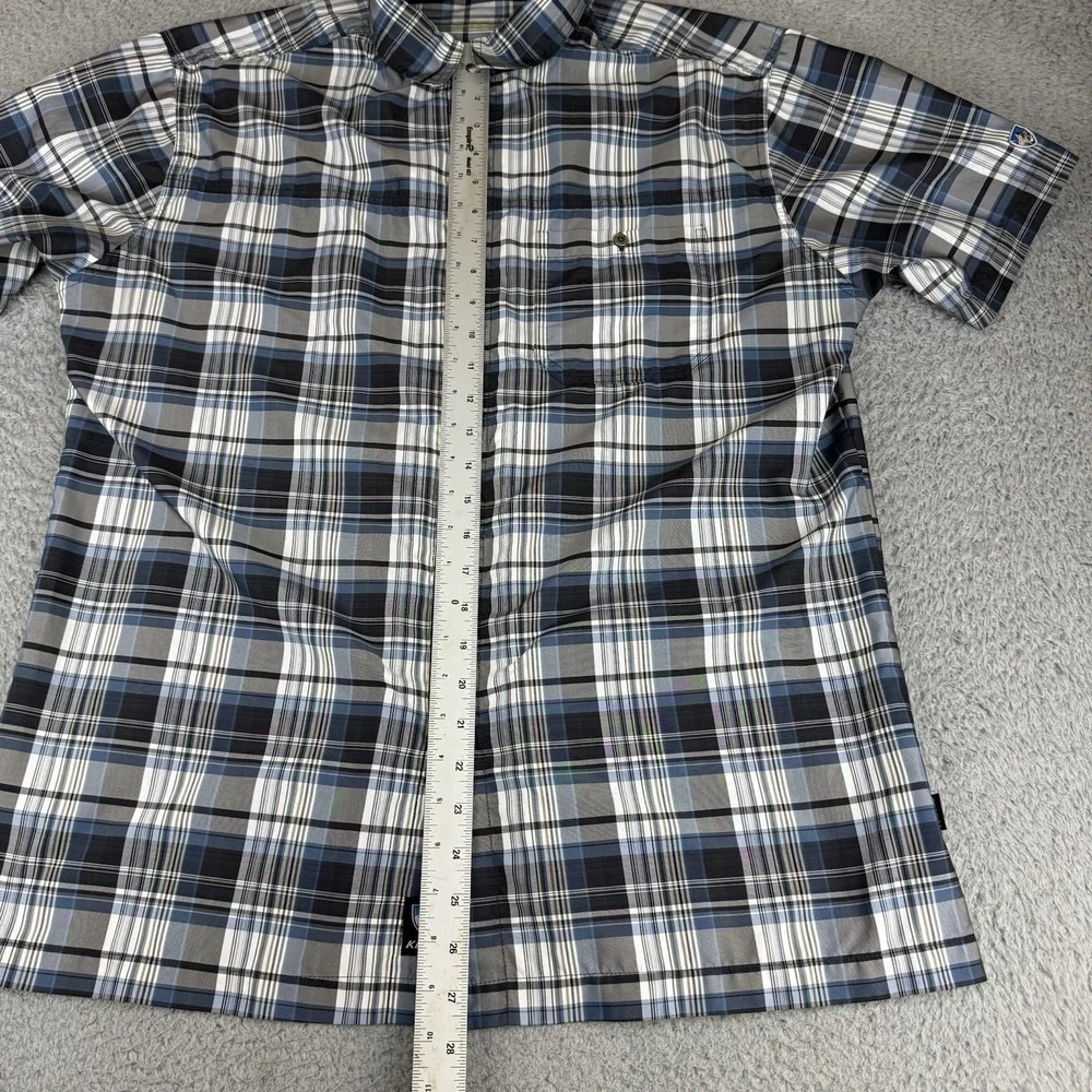 KUHL Men's Large Blue Plaid Short Sleeve Button Up Shirt Outdoor‎ Pockets